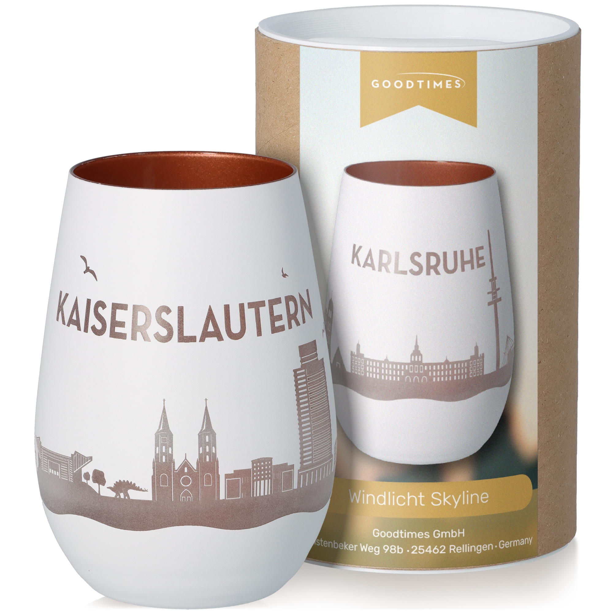 Windlicht Skyline Kaiserslautern Weiß/Bronze Töpferei, Tasse, Krug, Kunst, Porzellan
