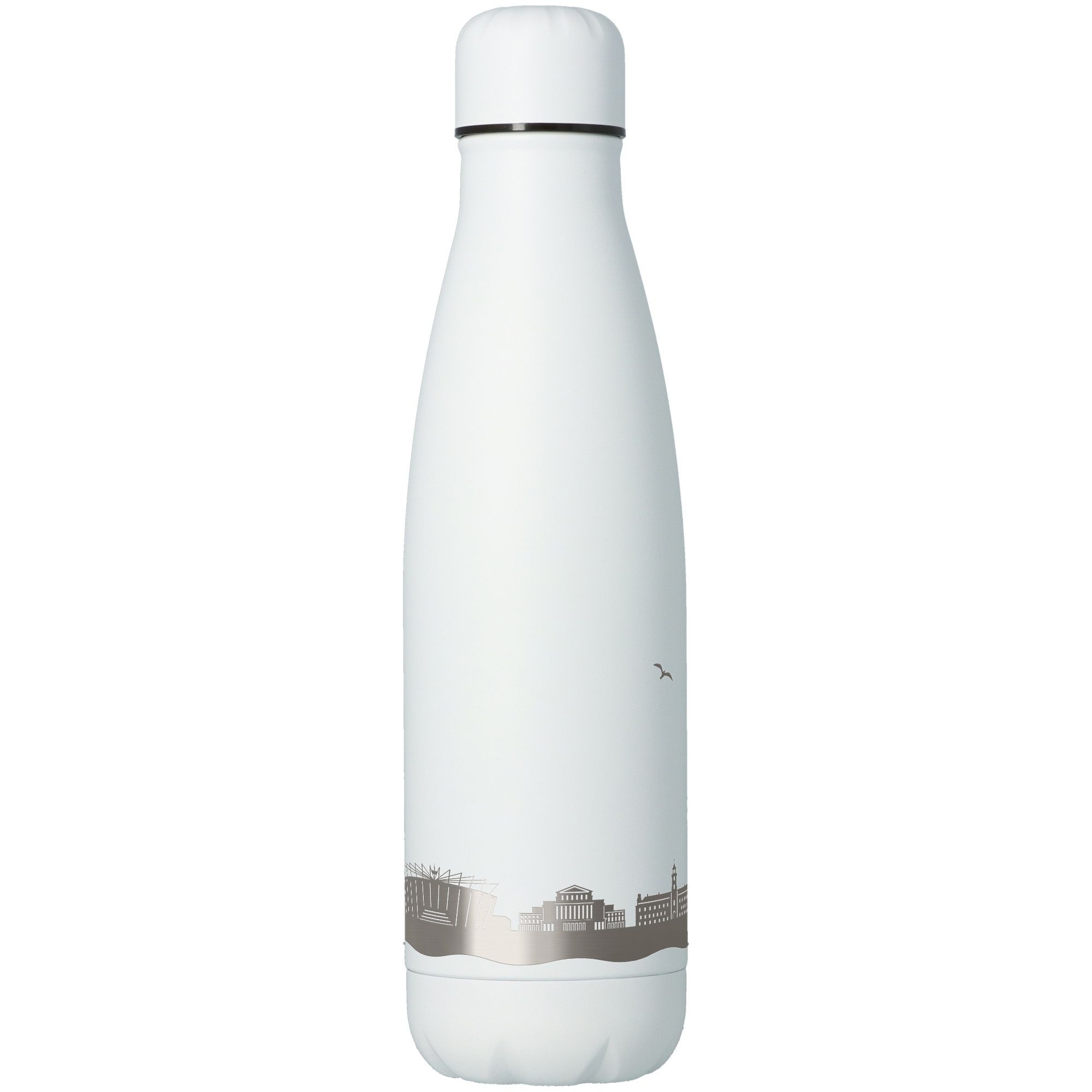 Thermalflasche, Edelstahl, weiß, Trinkflasche, Stadtansicht