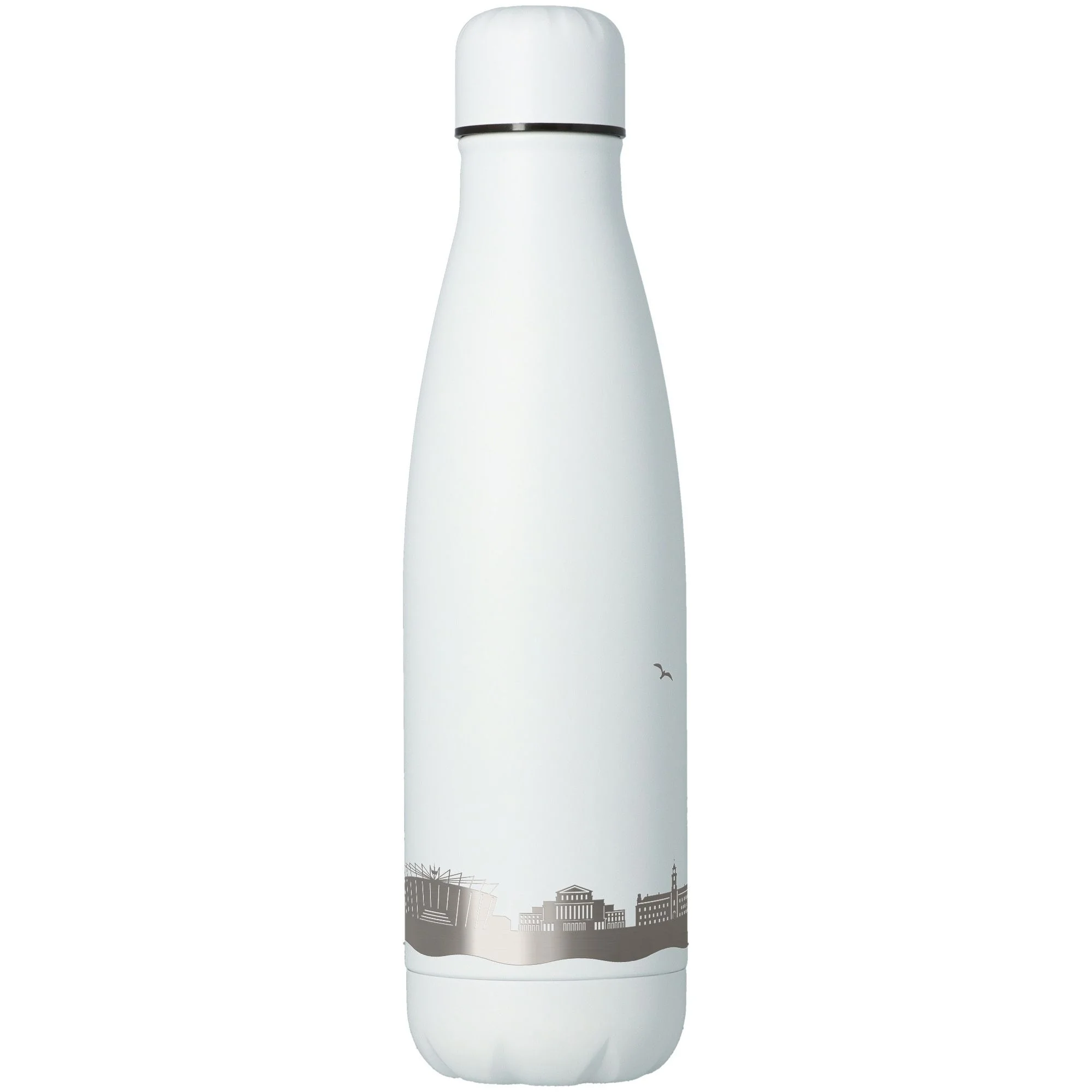 Thermalflasche, Edelstahl, weiß, Trinkflasche, Stadtansicht