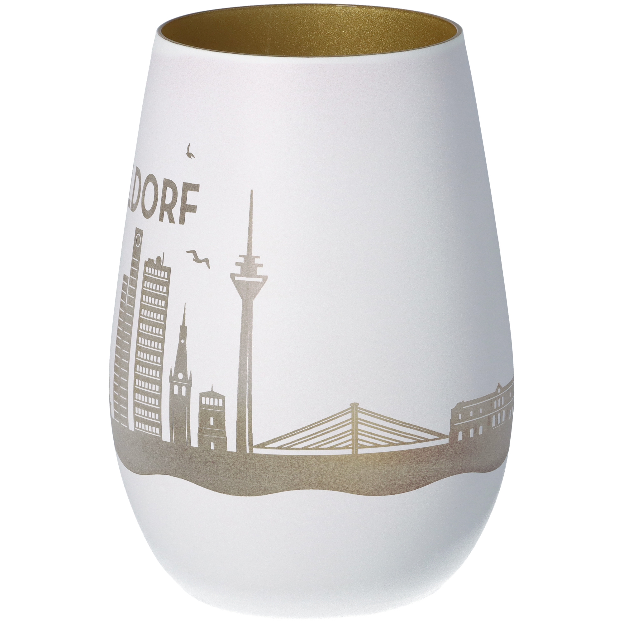 Windlicht Skyline Düsseldorf Weiß/Gold Windlicht Skyline Düsseldorf Weiß/Gold