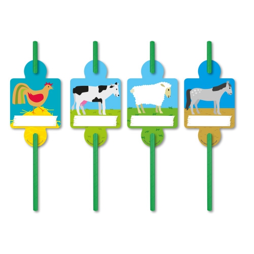 Bauernhof - 8 Papier Trinkhalme mit Namensschild Bauernhof - 8 Papier Trinkhalme mit Namensschild