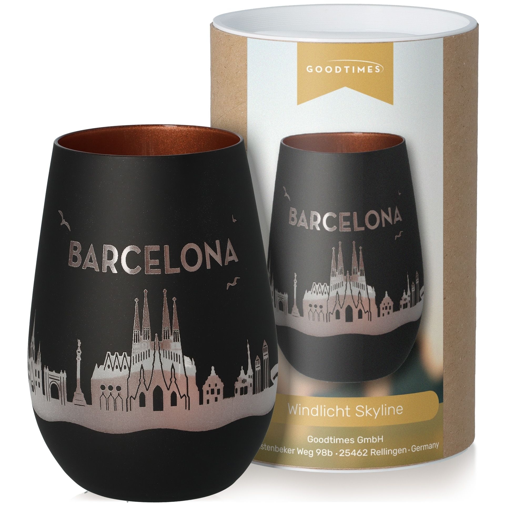 Windlicht Skyline Barcelona Schwarz/Bronze Krug, Töpferei
