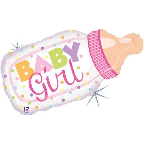 Folienballon Holographic Babyflasche Mädchen 83 cm
