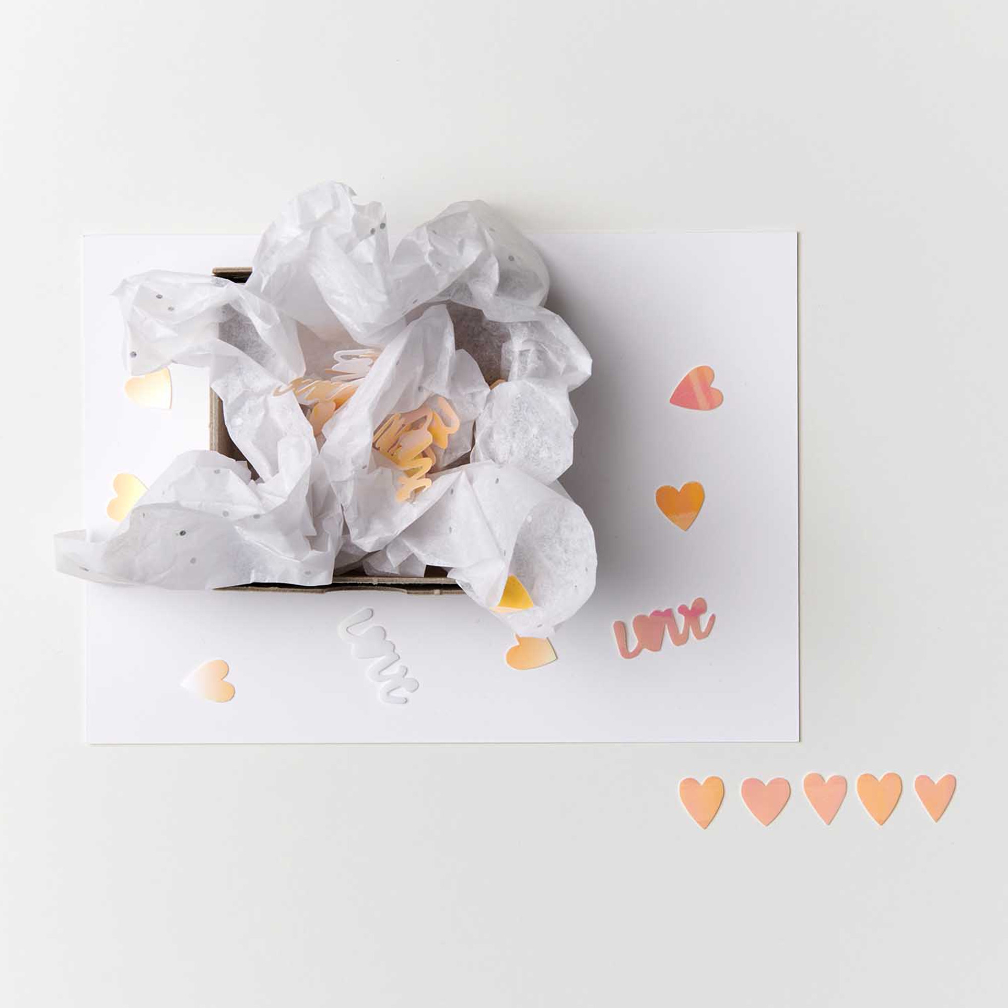 Konfetti - Flitterstreu ♥, Gelb/Irisierend Papier, Visitenkarte, Text