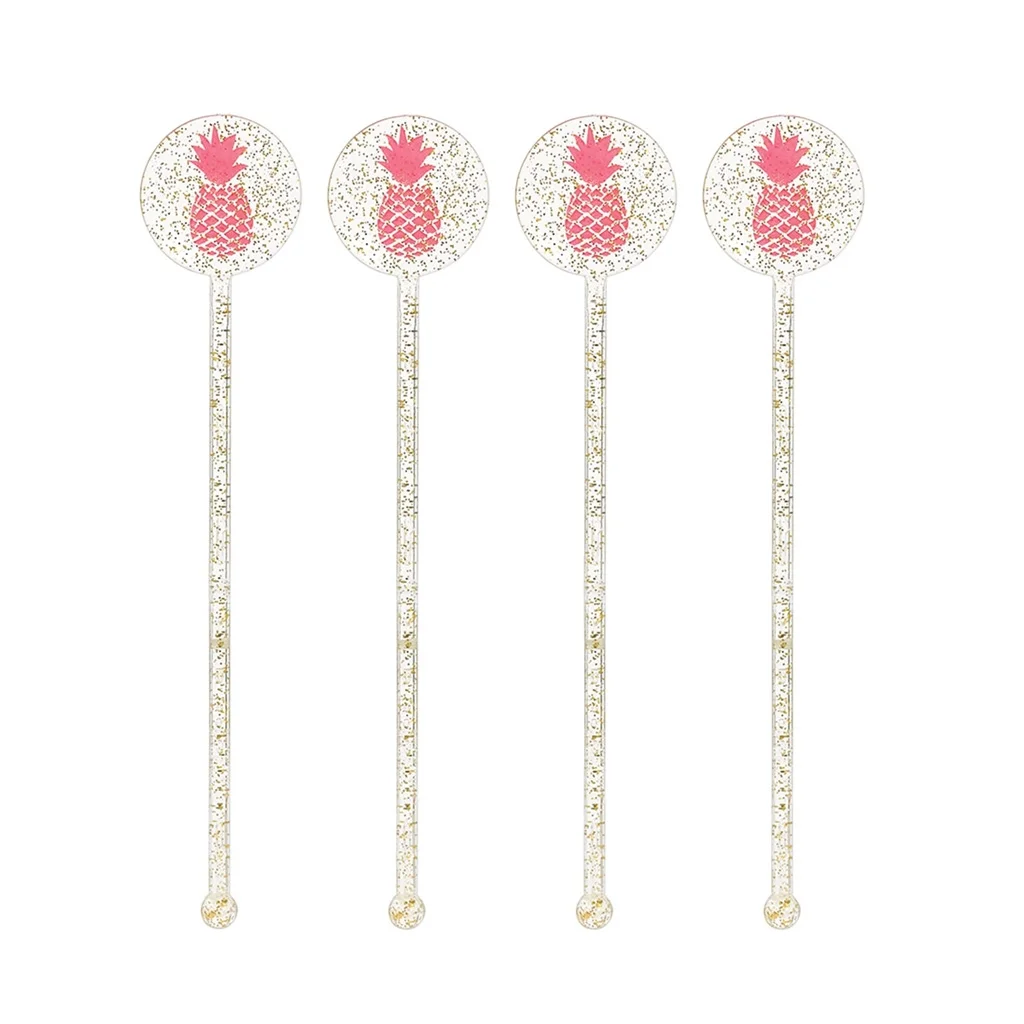 Lollipop-Stäbchen, Glitzer, Gold, Ananas-Design, 4er-Set