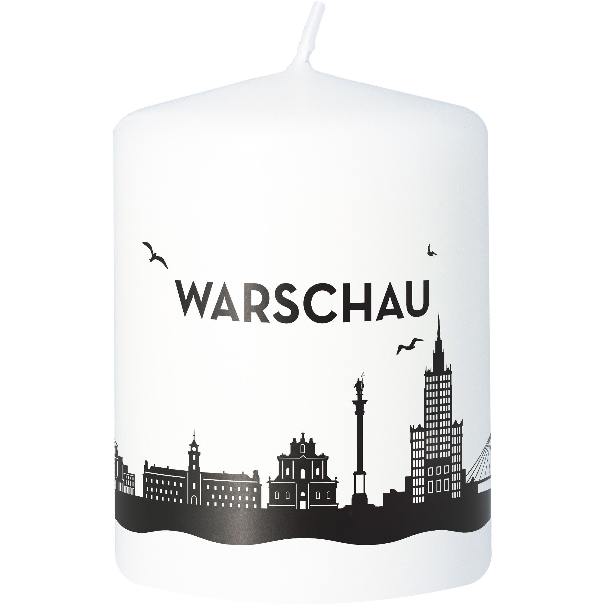 Windlicht, Kerzenbecher, Stadt Silhouette, Warschau, weiße Kerze