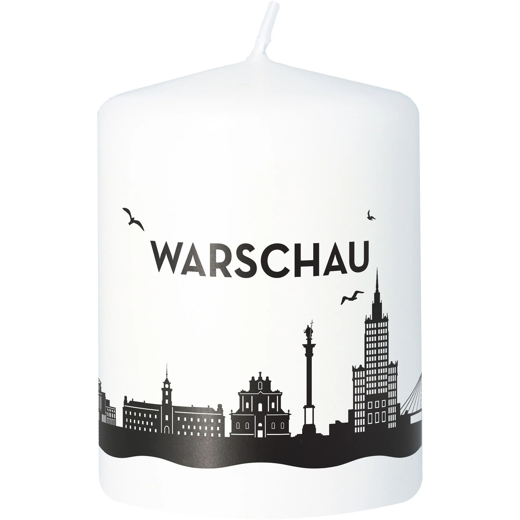 Windlicht, Kerzenbecher, Stadt Silhouette, Warschau, weiße Kerze