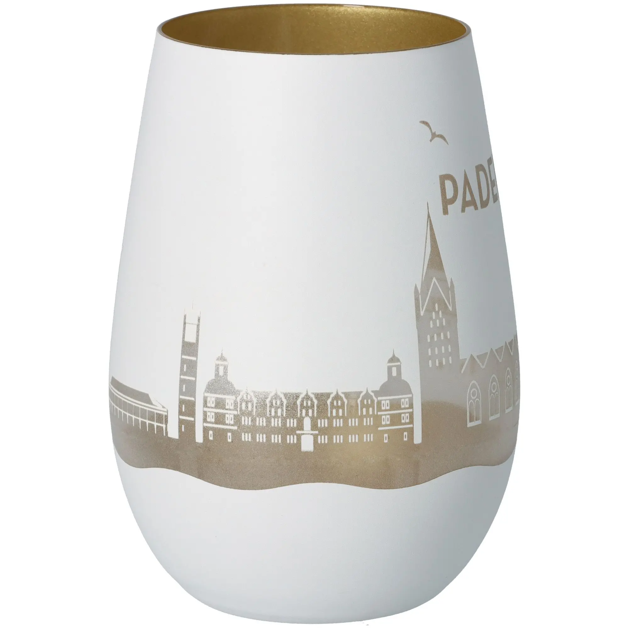 Windlicht Skyline Paderborn Weiß/Gold