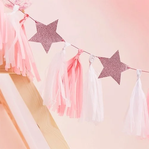 pink, stern-deko, tassel-girlande, party-deko, streamer