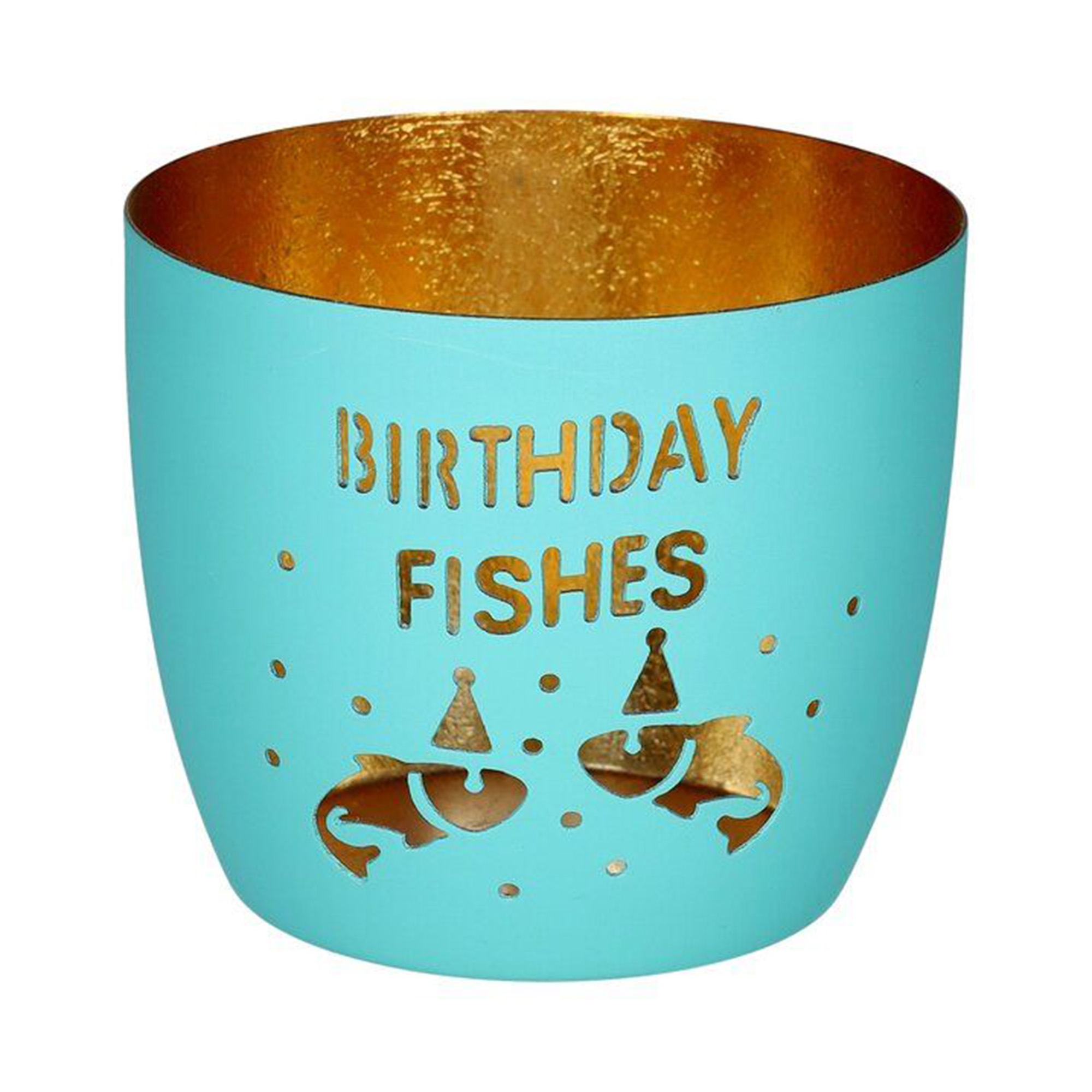 693a1645dafda416eac7f60672c6fecf755fb7ed Madras Windlicht "Birthday Fishes", Türkis/Gold - M