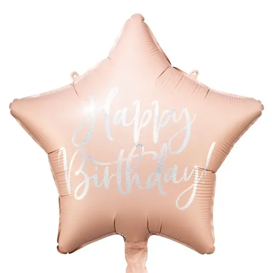 Folienballon Stern "Happy Birthday", holografisch Rosa/Silber ca. 35 cm