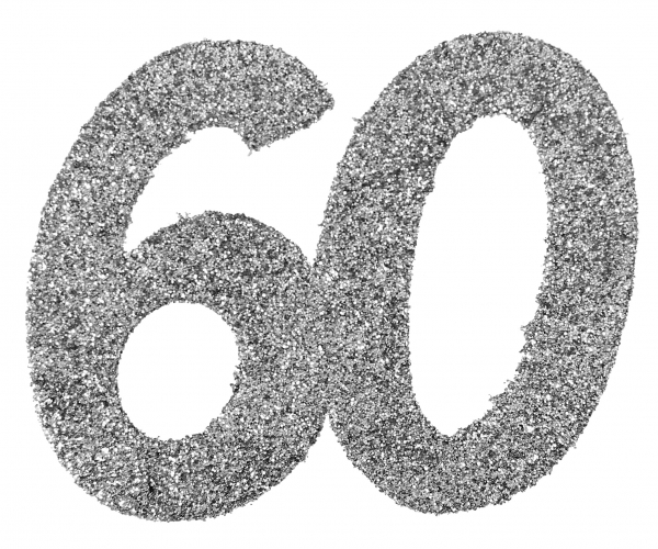Glitzerkonfetti "60", Silber, 6 Teile