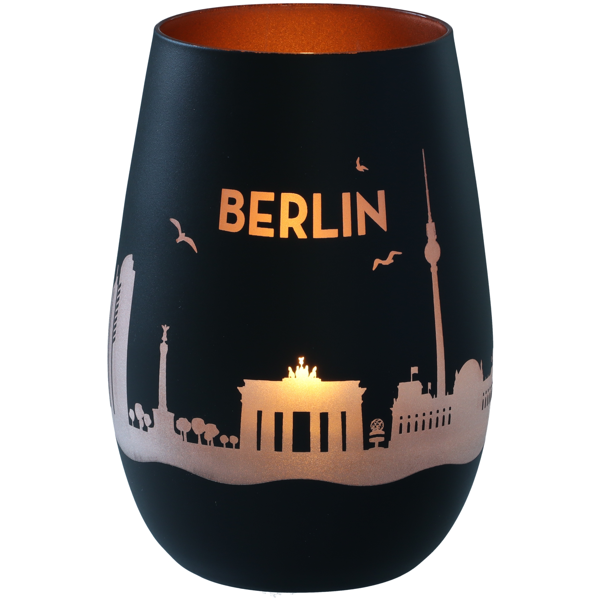 Windlicht Skyline Berlin Schwarz/Bronze Töpferei, Einmachglas