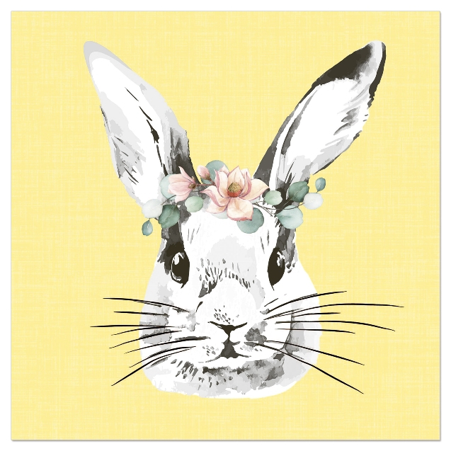 20 Papierservietten "Hase Blütenkranz", Gelb 20 Papierservietten "Hase Blütenkranz", Gelb