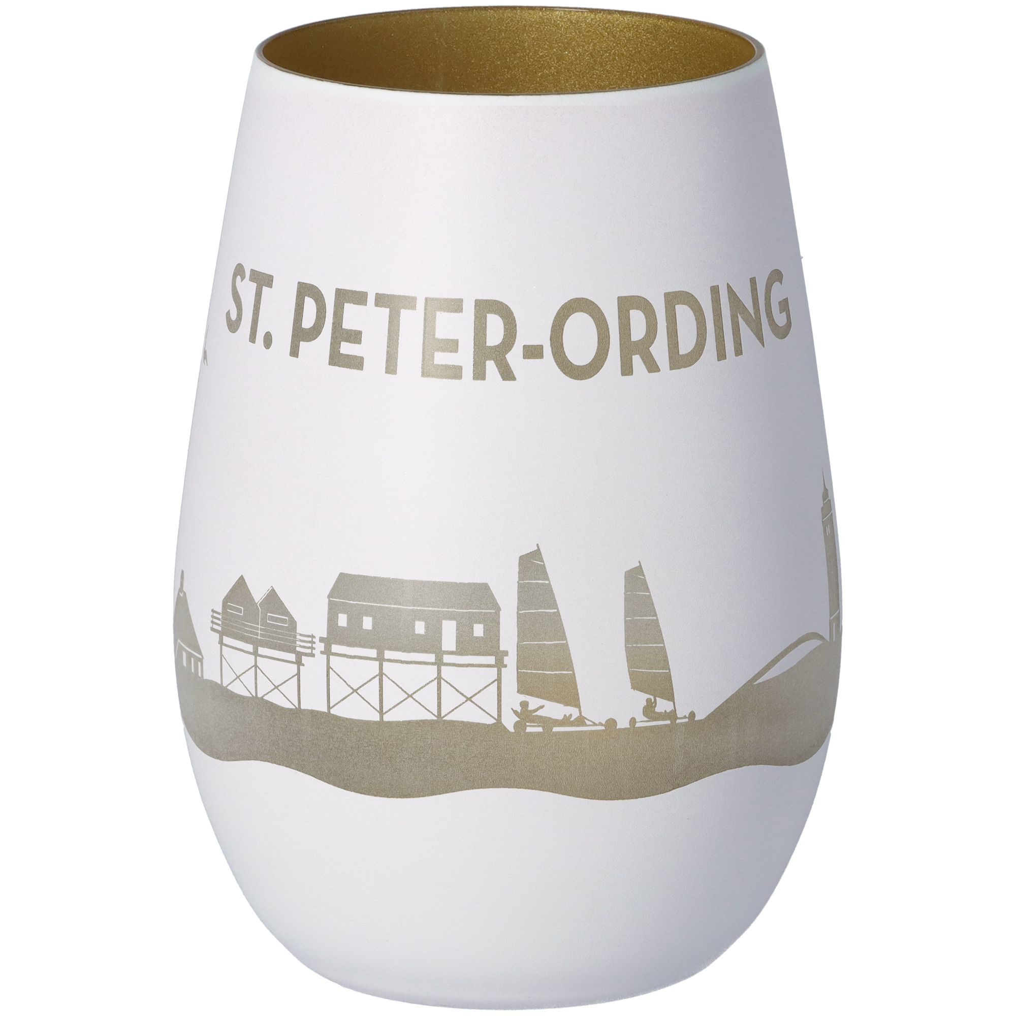 Windlicht Skyline St. Peter-Ording Weiß/Gold