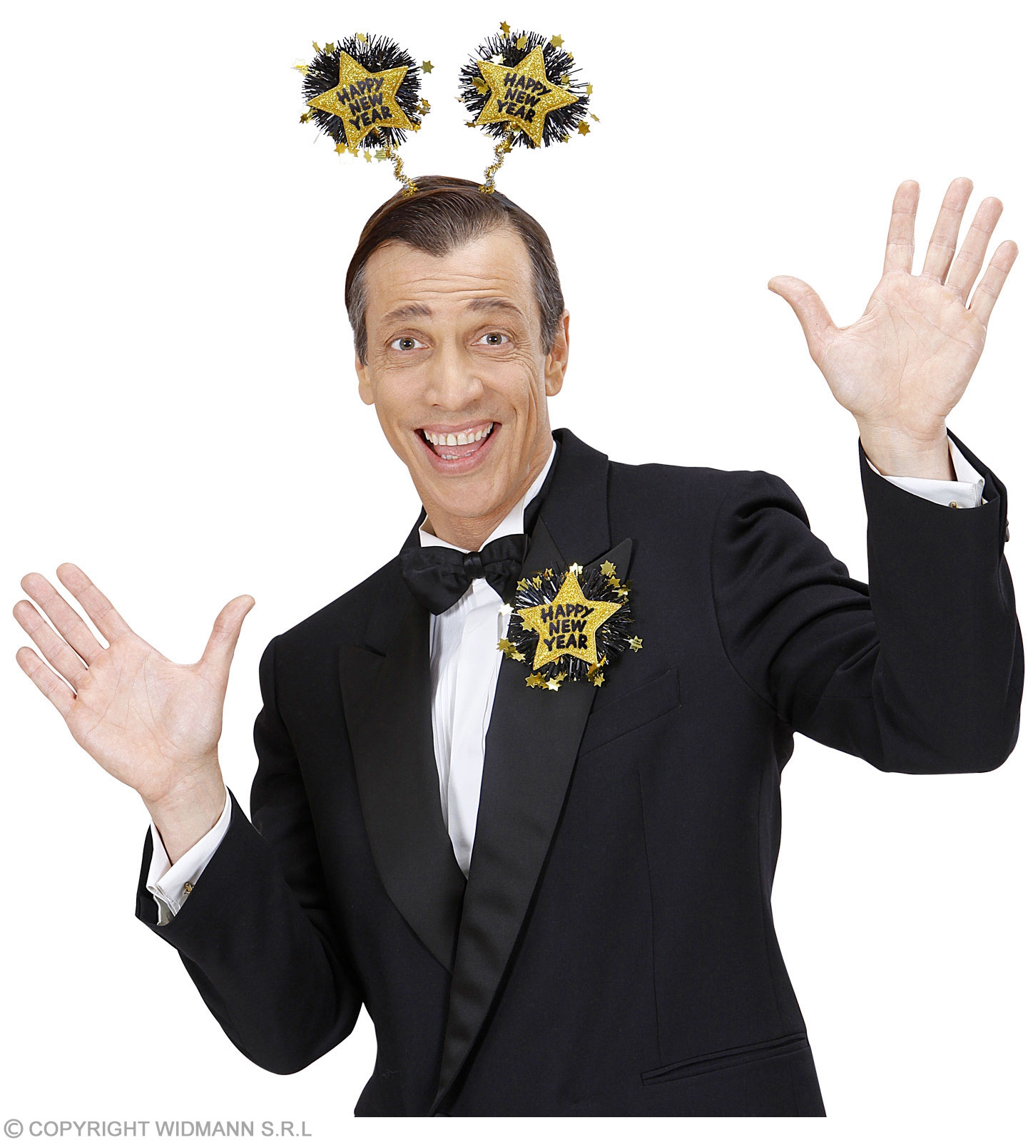 Brosche " Happy New Year", Gold/Schwarz Brosche " Happy New Year", Gold/Schwarz