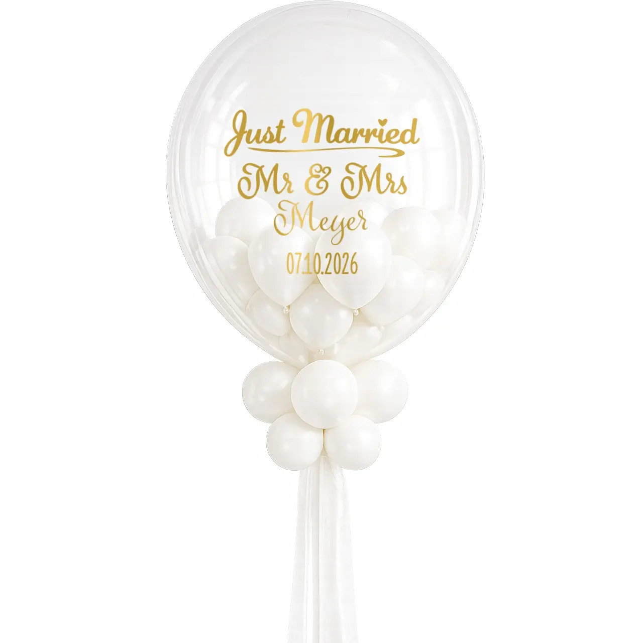 balloon, transparenter Ballon, Ballon bouquet, Hochzeitsdeko, Just Married Beschriftung