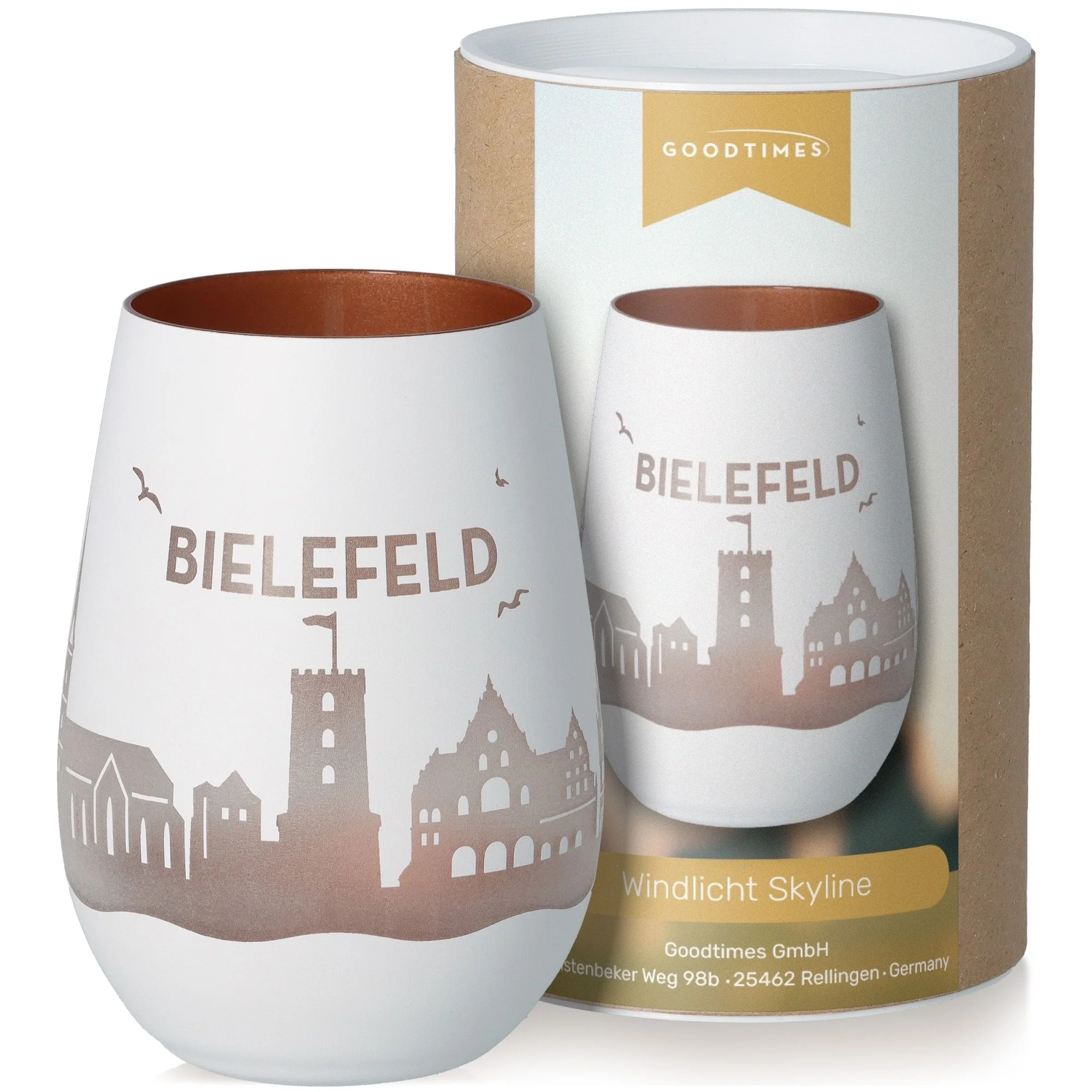 Goodtimes Windlicht Skyline Bielefeld Weiß/Bronze