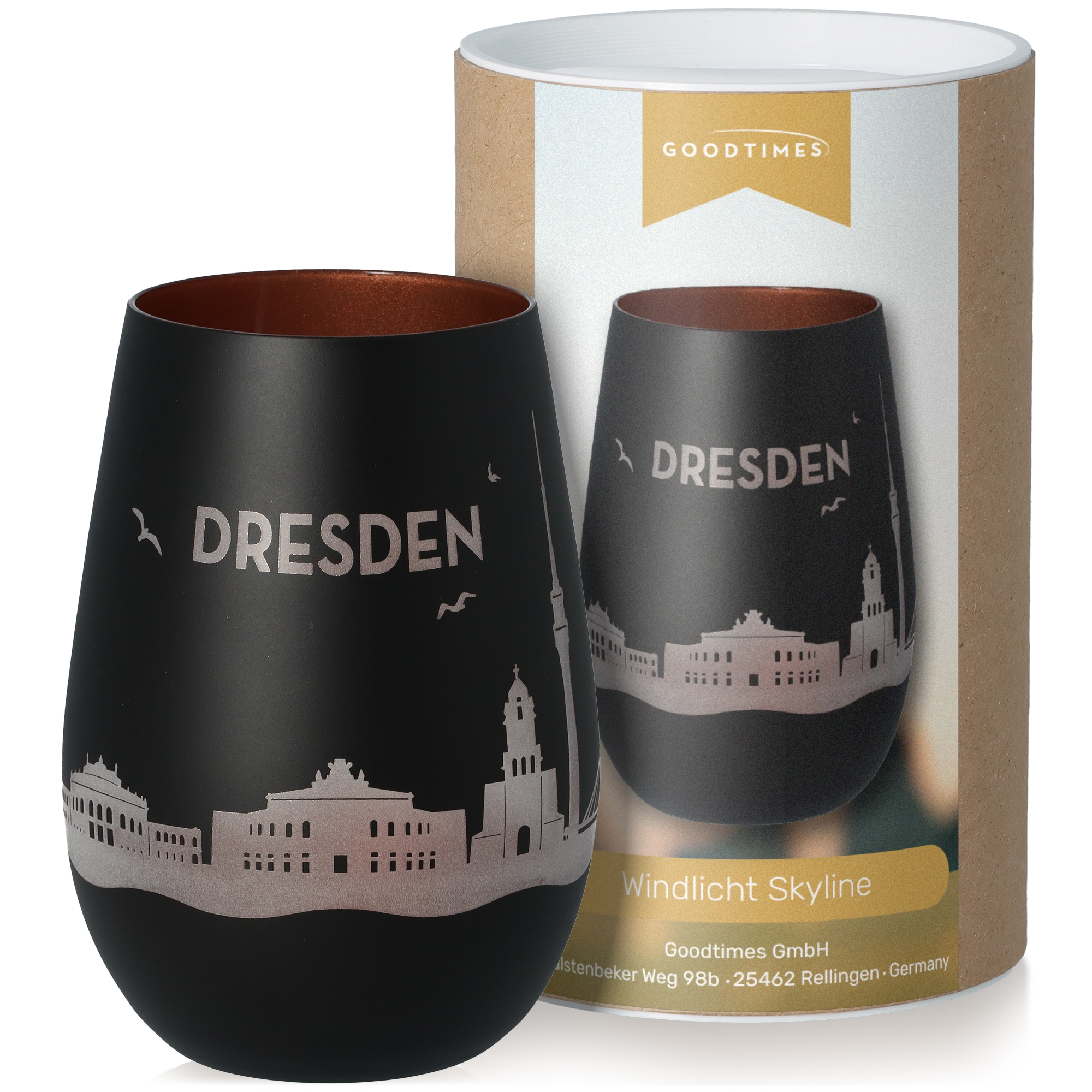 Windlicht Skyline Dresden Schwarz/Bronze Krug, Töpferei, Tasse