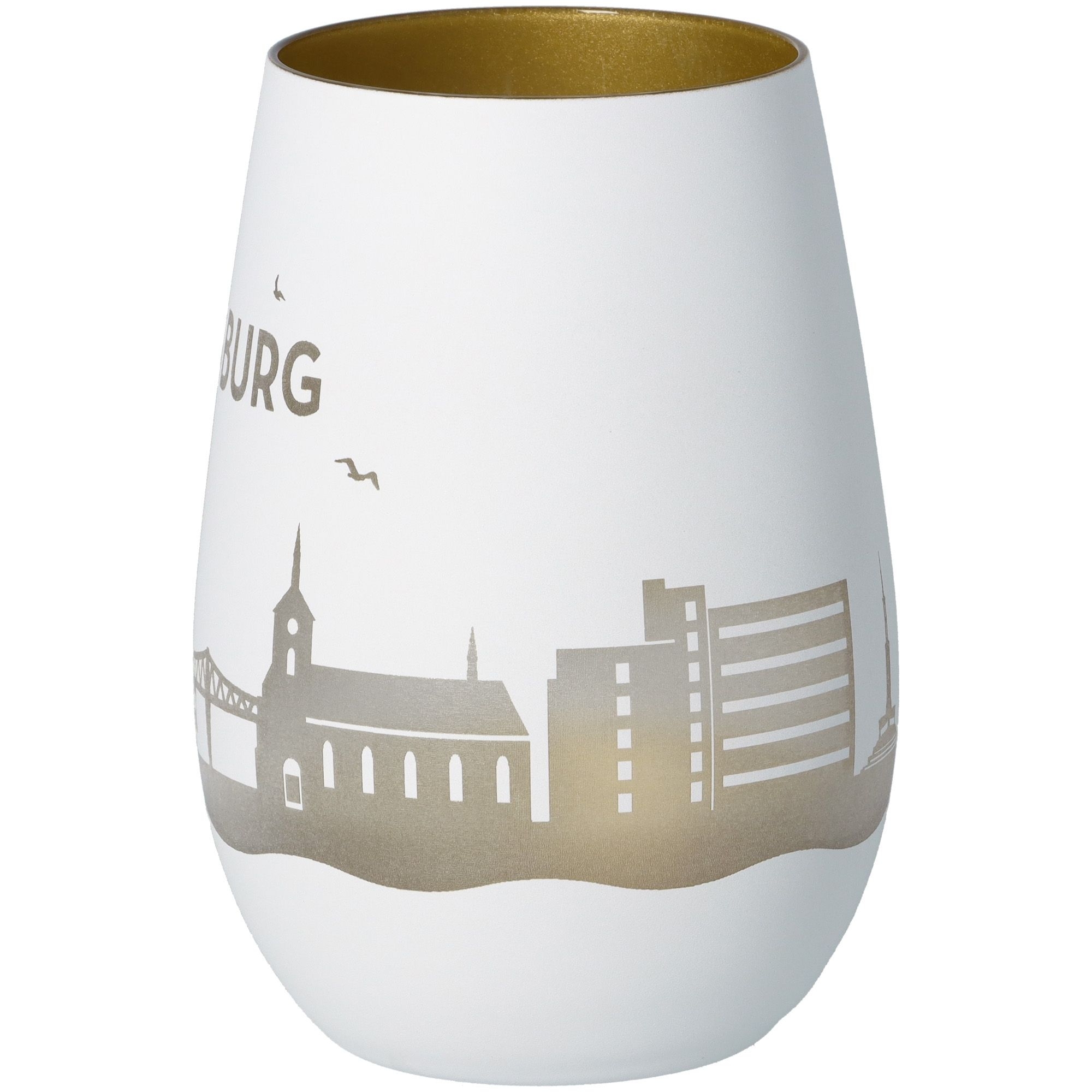 Windlicht Skyline Rendsburg Weiß/Gold Töpferei, Krug, Vase, Kunst, Porzellan