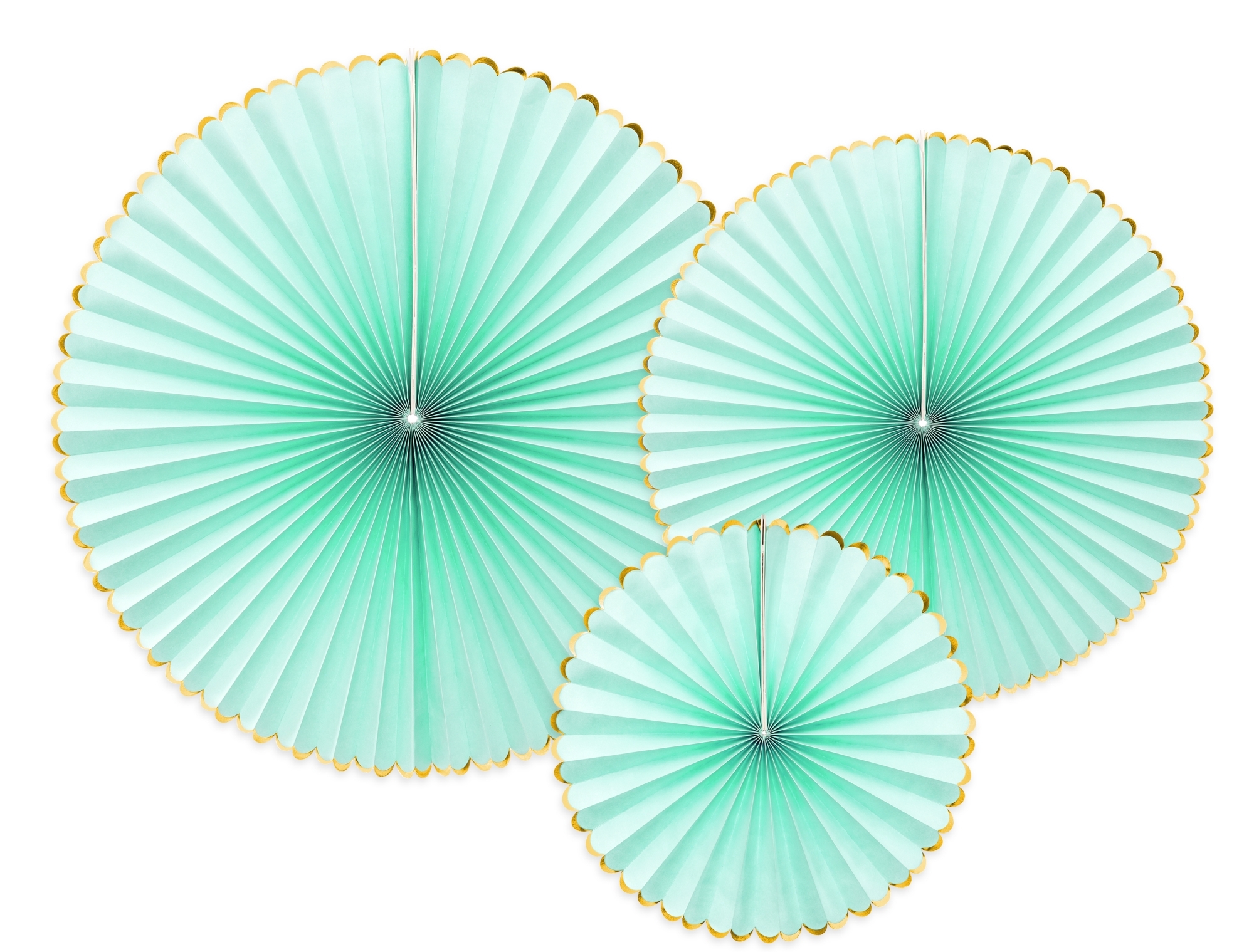 3 Dekofächer - Mint mit Goldrand 3 Dekofächer - Mint mit Goldrand