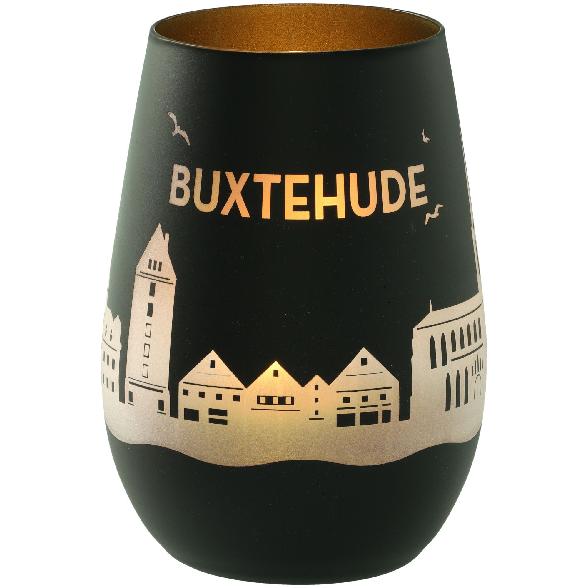 Windlicht Skyline Buxtehude Schwarz/Gold