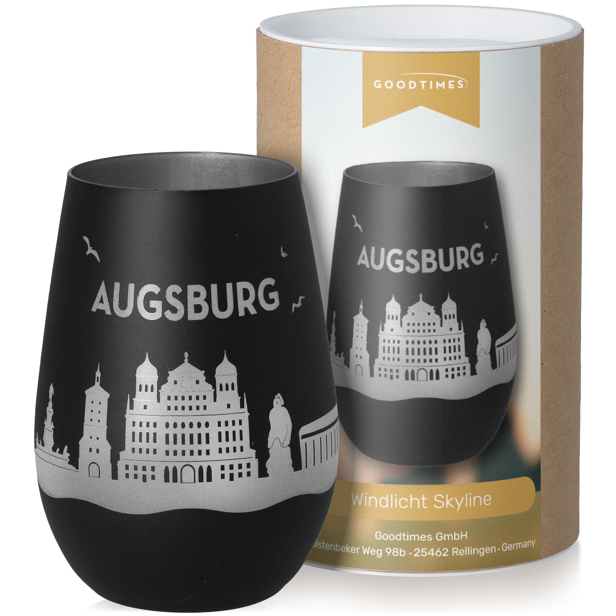 Windlicht Skyline Augsburg Schwarz/Silber Töpferei, Krug, Lampe