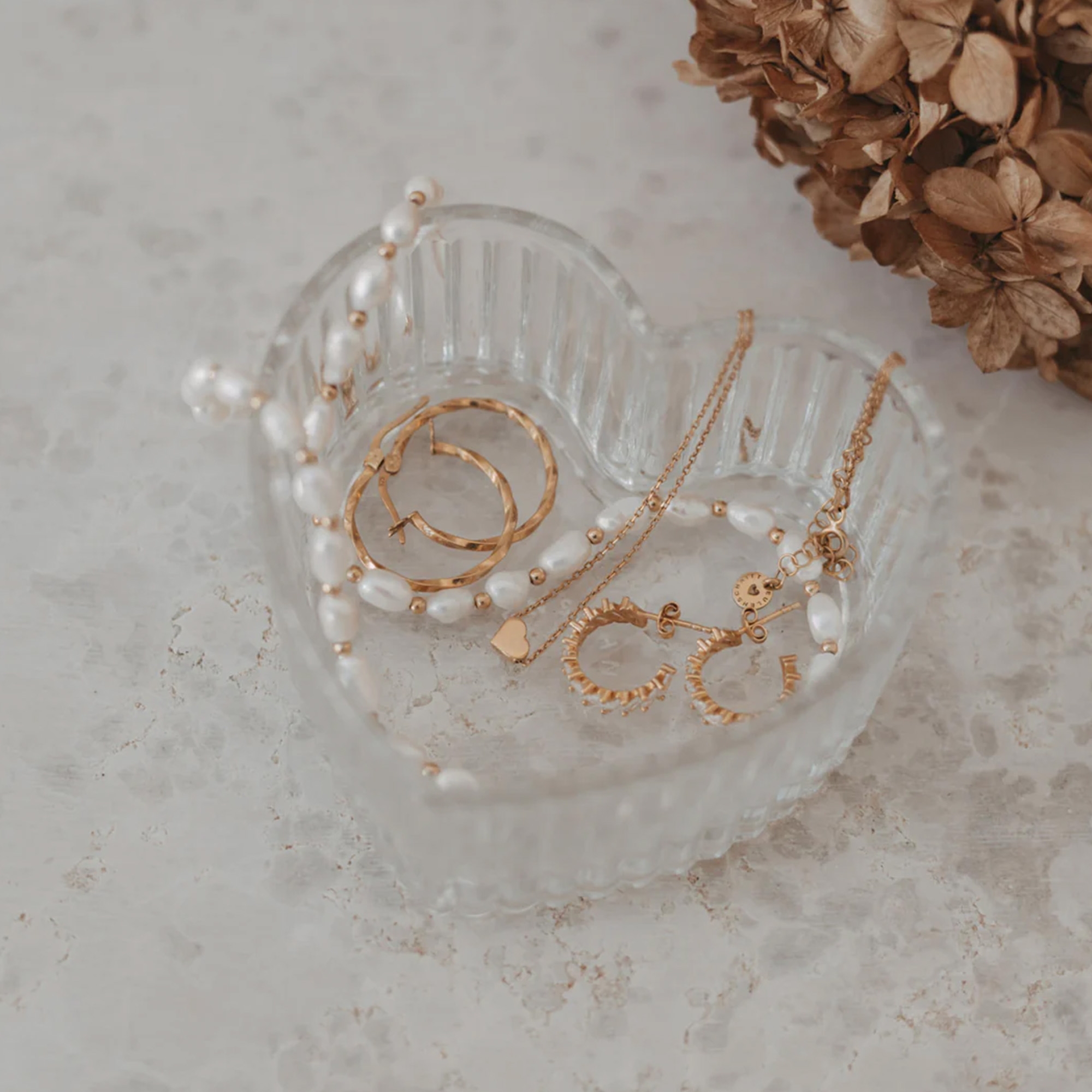 Ohrschmuck, Armband, Kette, Goldton, Perlen