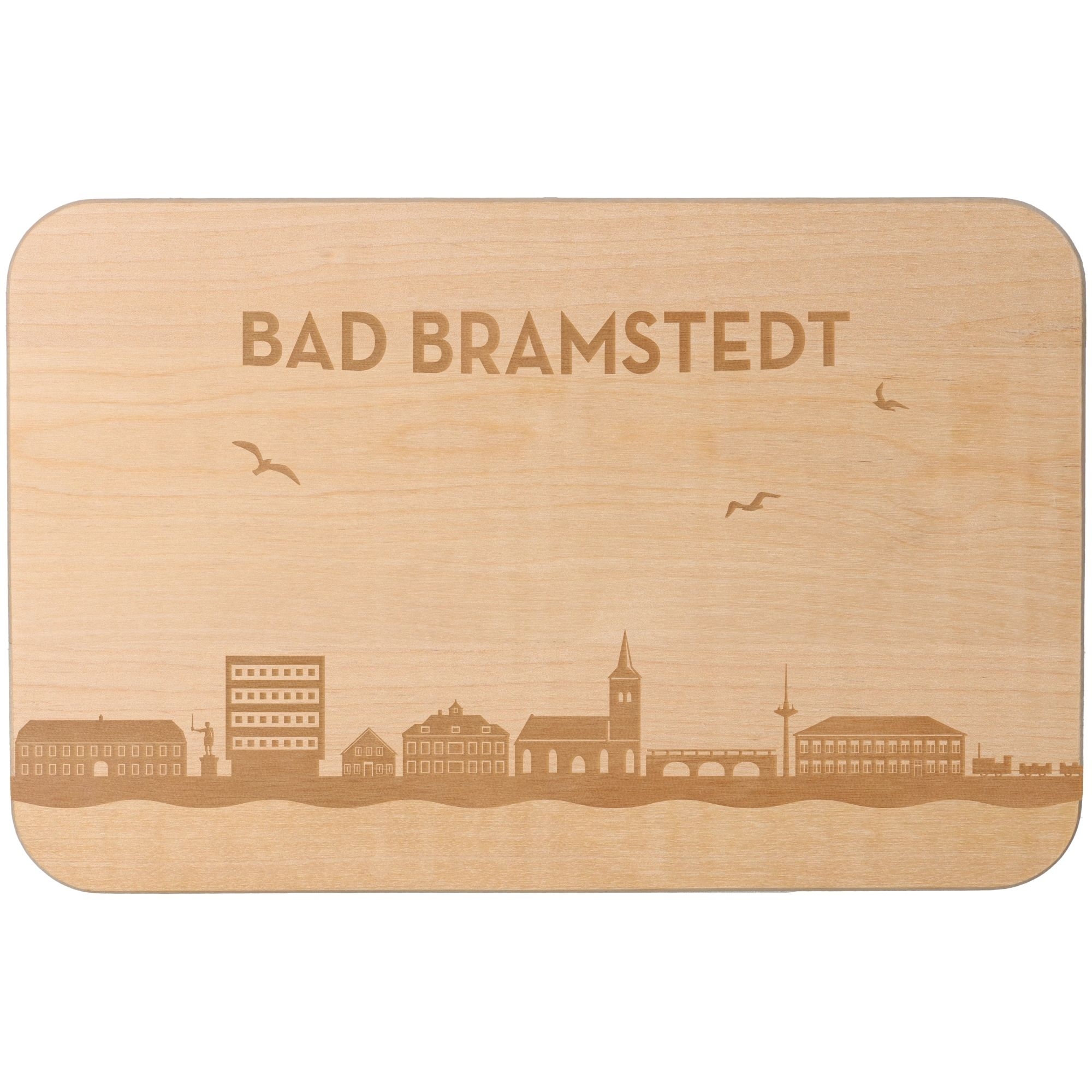 Frühstücksbrett Skyline Bad Bramstedt 23cm x 15cm x 1cm Holz, Sperrholz, Person, Matte