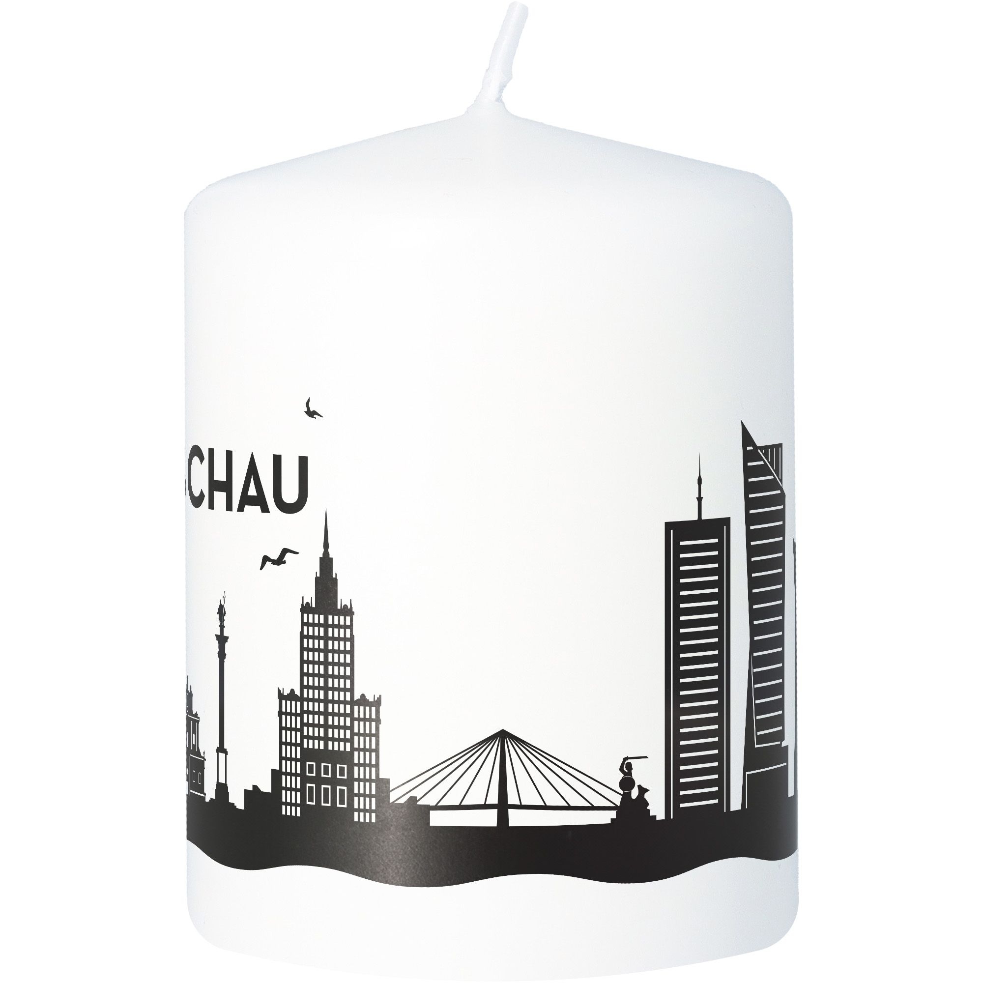 Wachs, Stumpenkerze, Stadtmotiv, Schwarz-weiß, Kunstkerze