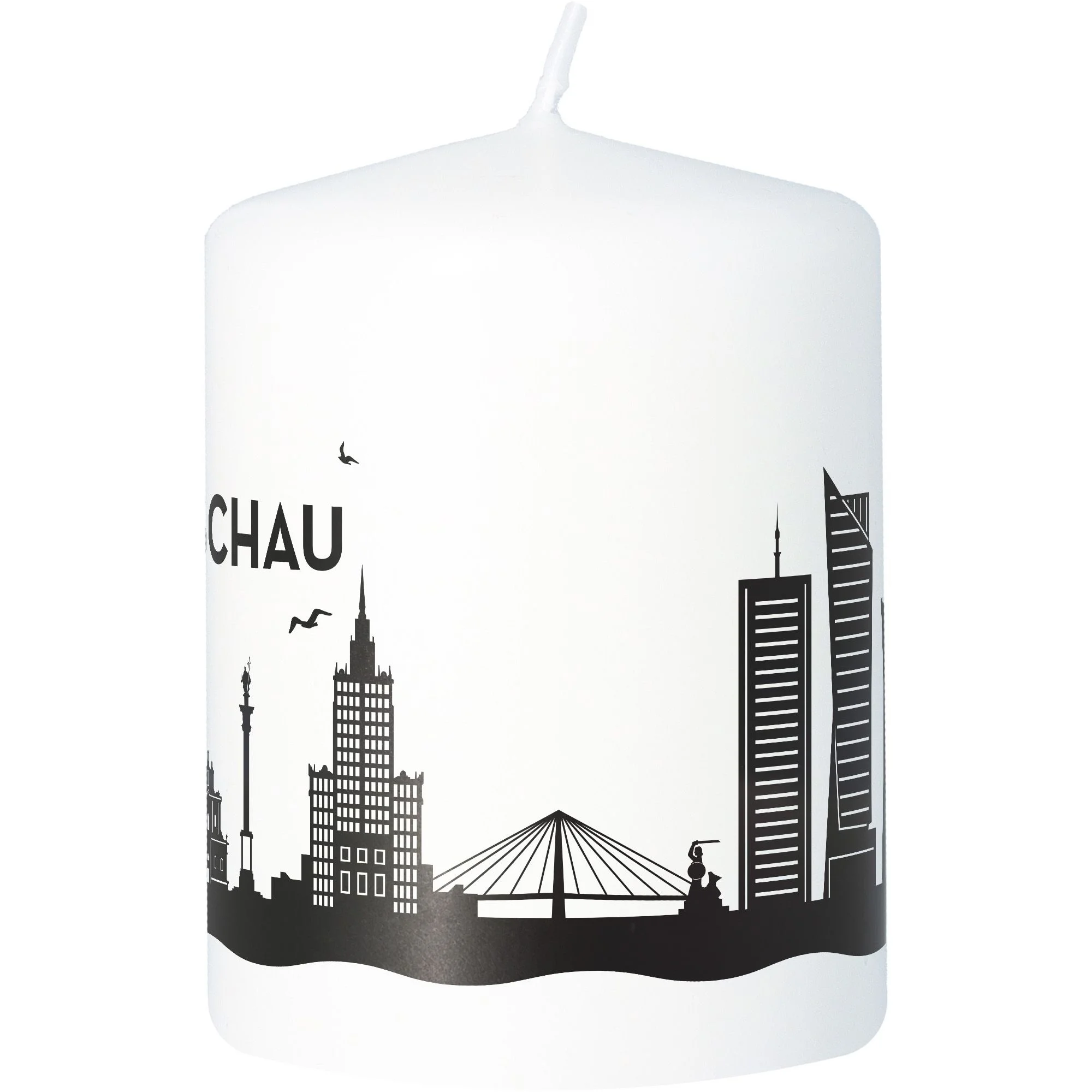 Wachs, Stumpenkerze, Stadtmotiv, Schwarz-weiß, Kunstkerze