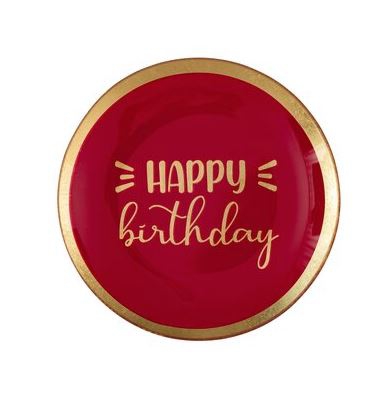 Glasteller "Happy Birthday",Pink/Gold - M