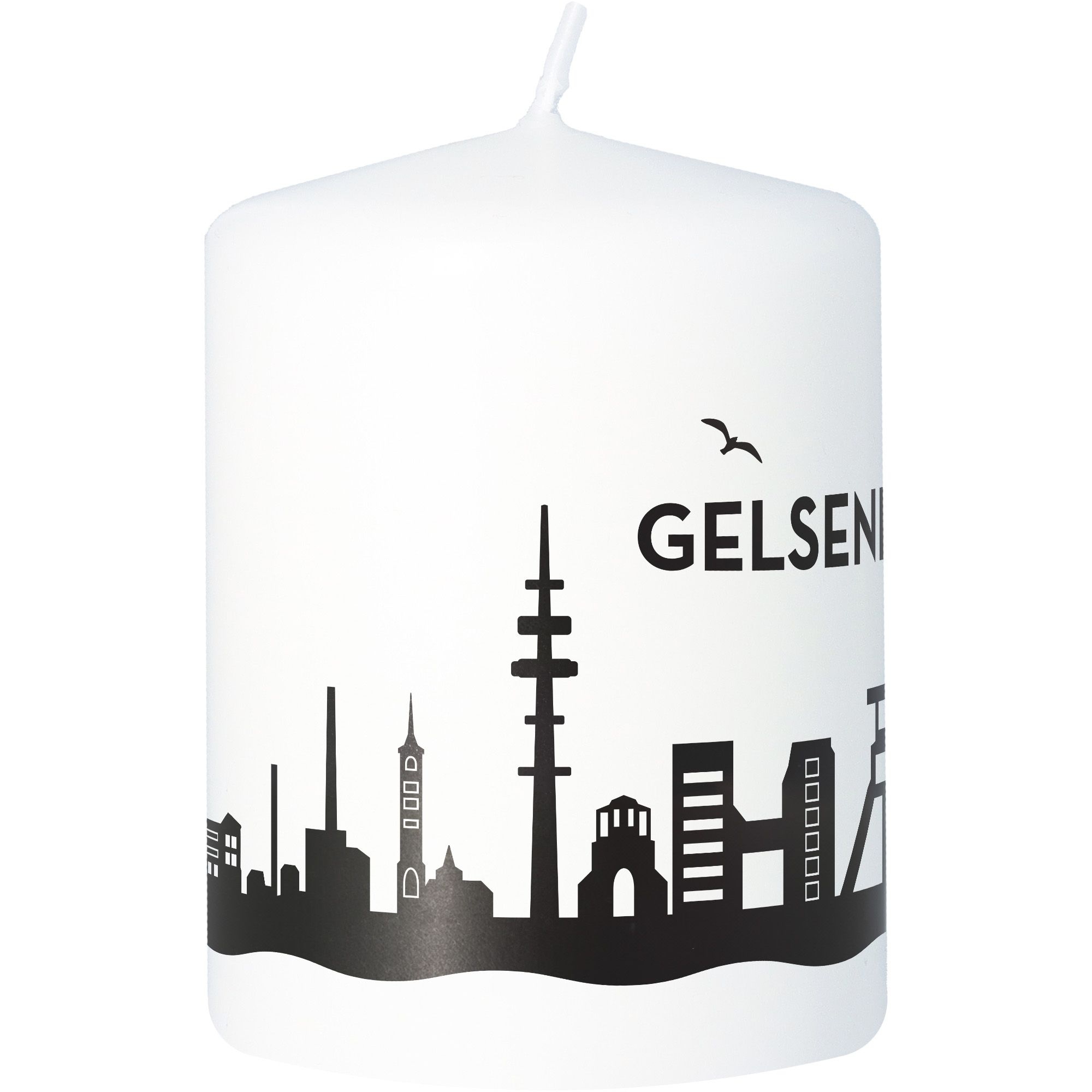 Stumpenkerze Skyline Gelsenkirchen Weiß Stumpenkerze Skyline Gelsenkirchen Weiß