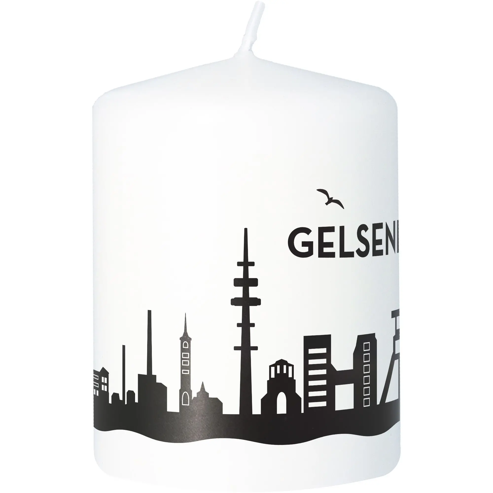 Stumpenkerze Skyline Gelsenkirchen Weiß