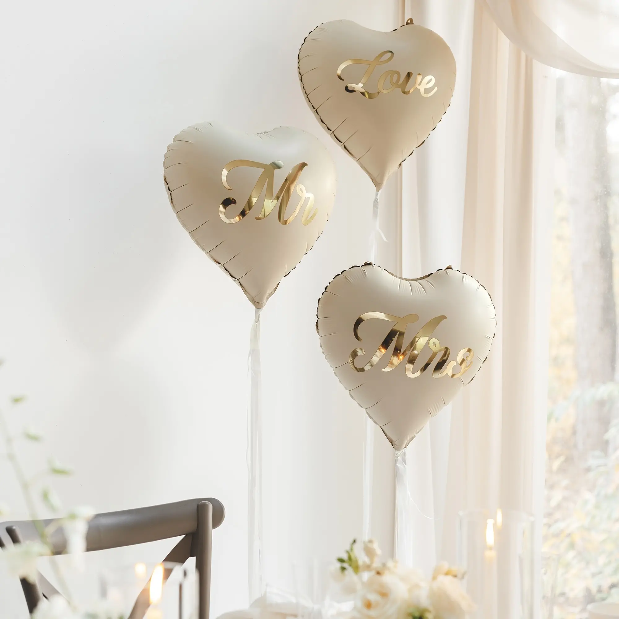 Herzballon, Love Ballon, Mr Mrs Ballon, Hochzeit Dekoration, Silber/Beige Ballon