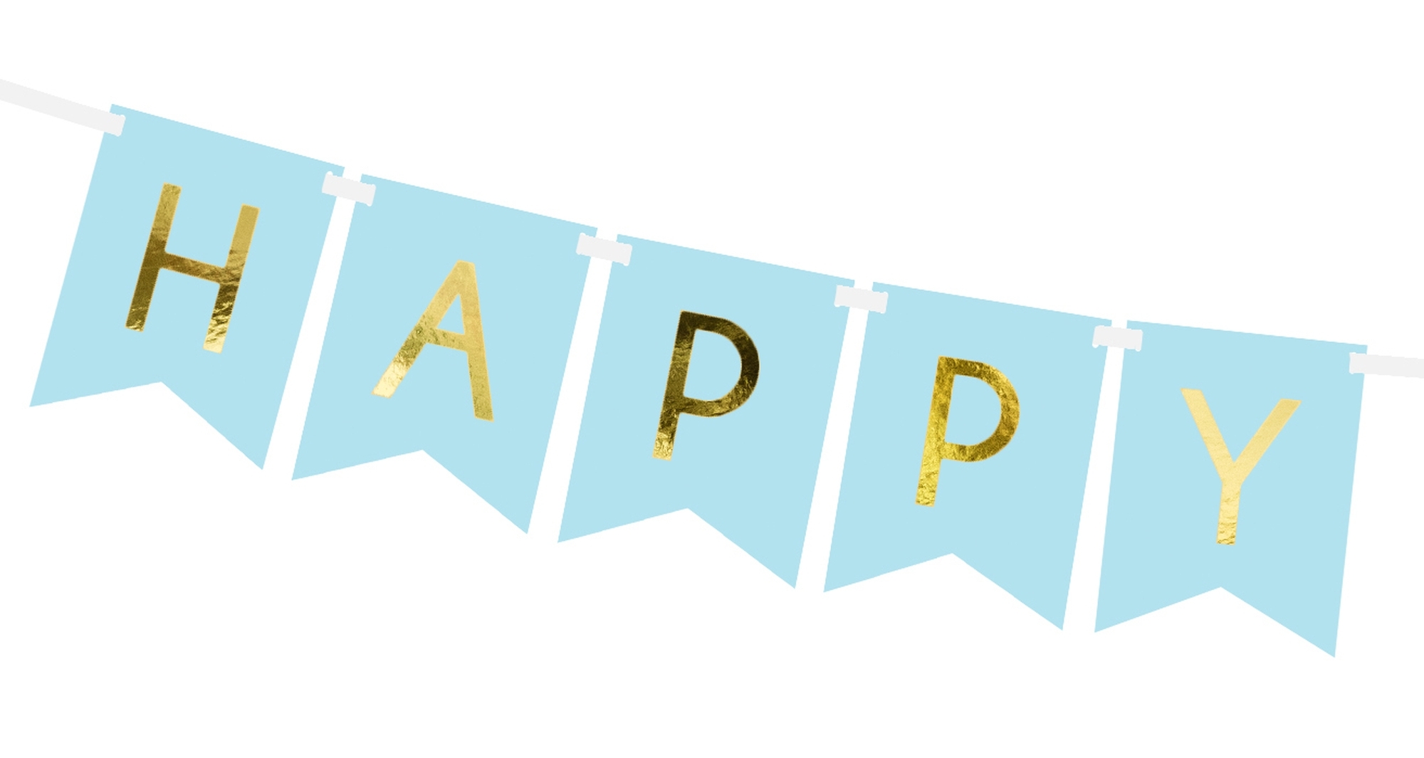 Girlande - Happy Birthday Hellblau / Gold Girlande - Happy Birthday Hellblau / Gold