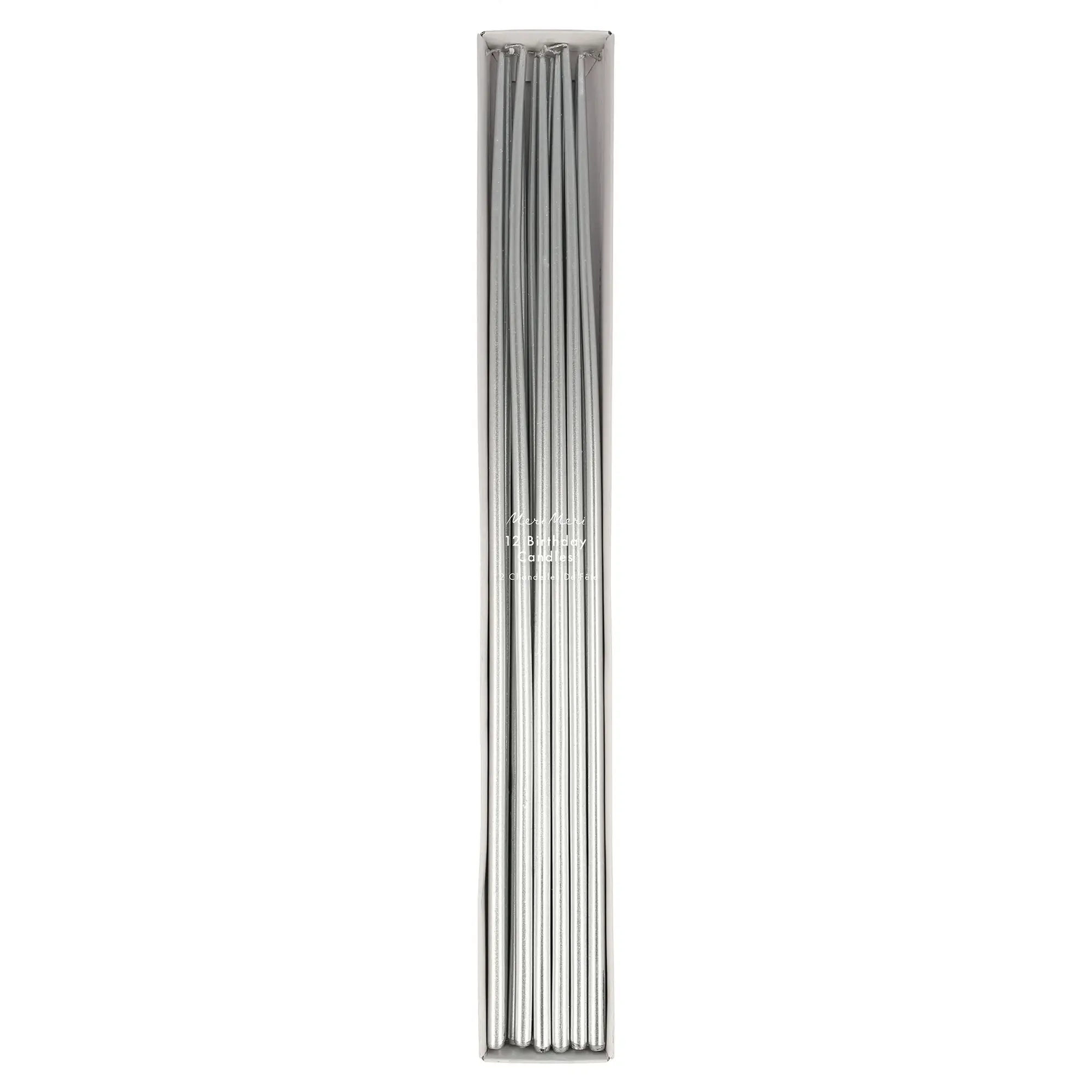 Meri Meri - 12 lange Geburtstagskerzen, Silber