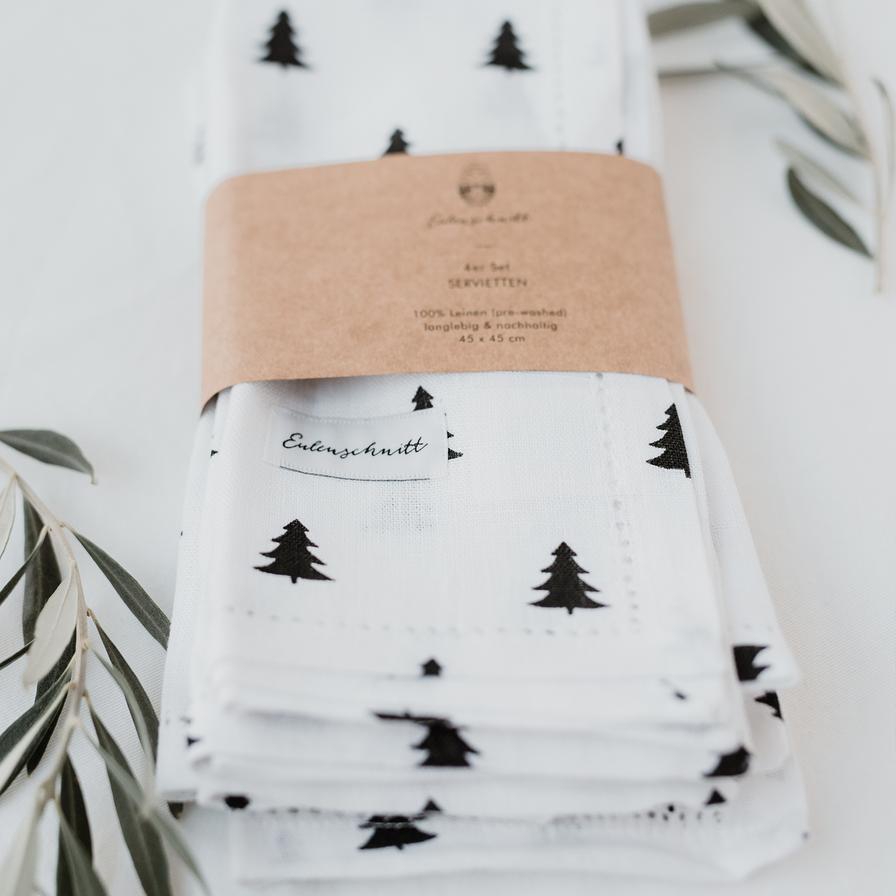 Eulenschnitt - 4 Leinen Servietten "Tannen" Eulenschnitt - 4 Leinen Servietten "Tannen"