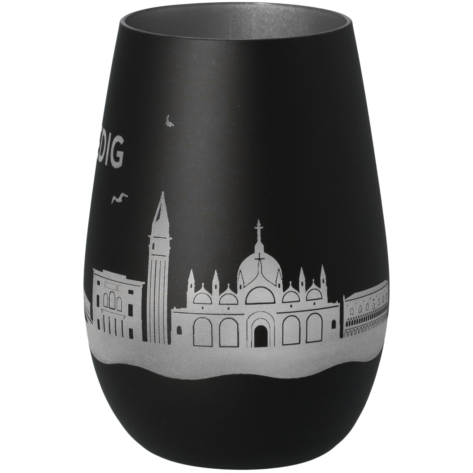 Windlicht Skyline Venedig Schwarz/Silber Töpferei, Krug, Lampe, Glas