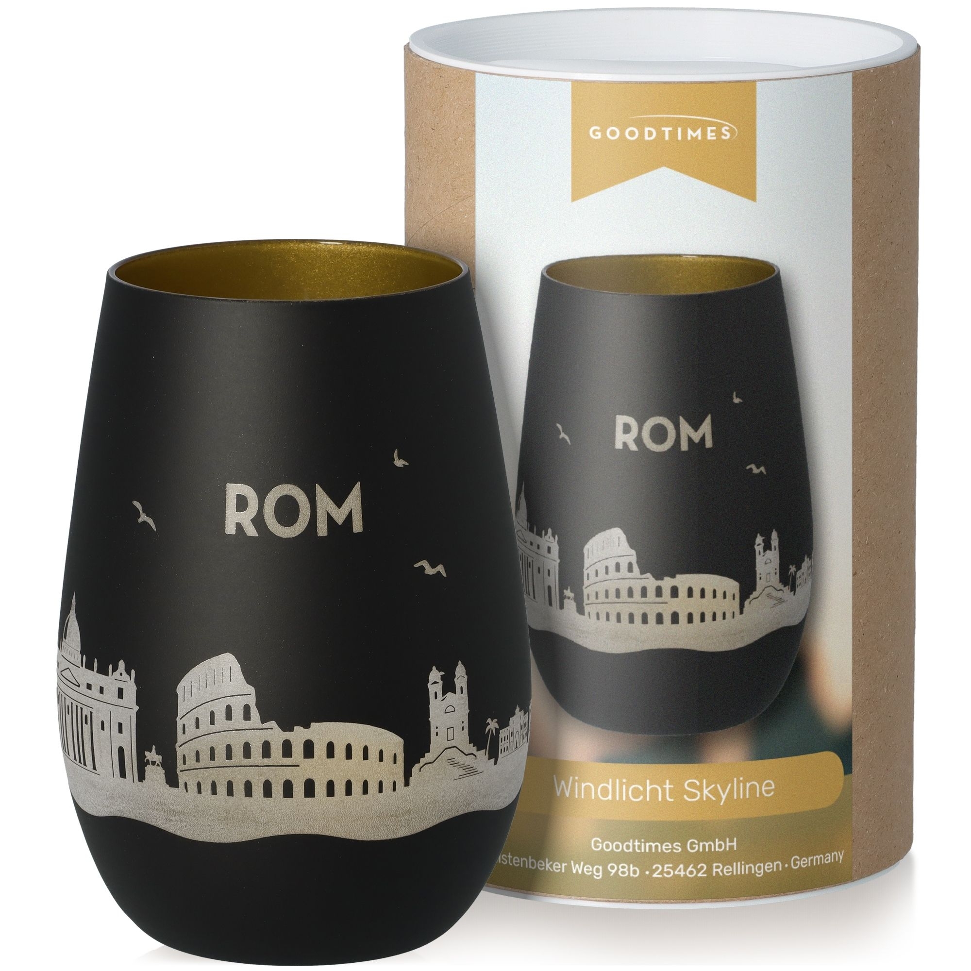 Windlicht Skyline Rom Schwarz/Gold Krug, Töpferei
