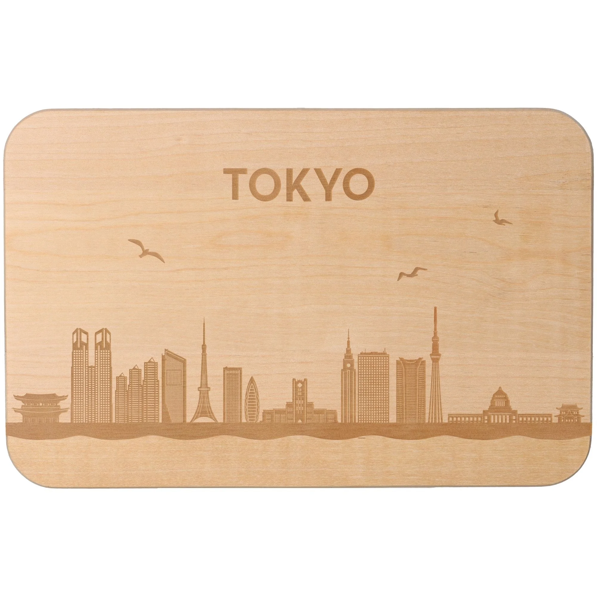 Holzuntersetzer, Tokyo Skyline, Holzbrett, Küchenzubehör, Sandfarben