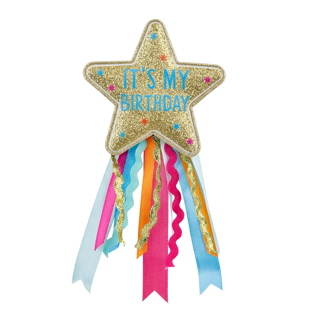 Geburtstagsabzeichen, Sternenaufsatz, Glitzerstern, Schleifenbänder, It's my birthday