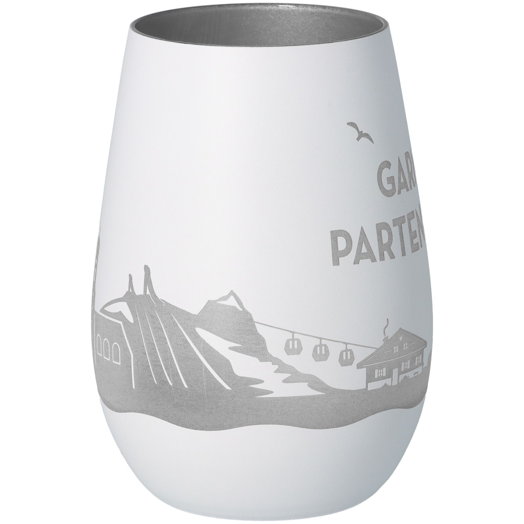 Windlicht Skyline Garmisch-Partenkirchen Weiß/Silber Töpferei, Krug, Vase, Porzellan, Glas