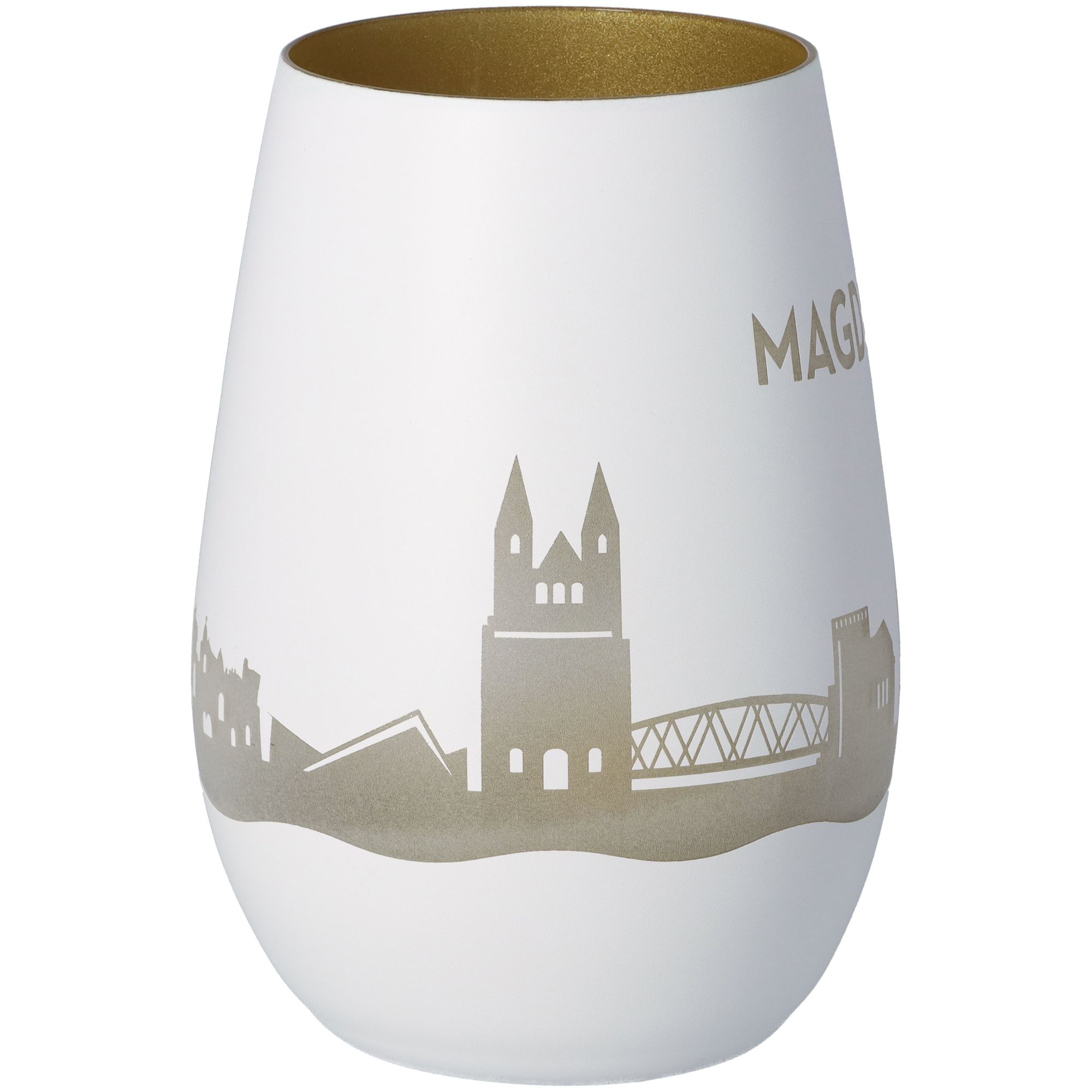 Windlicht Skyline Magdeburg Weiß/Gold Windlicht Skyline Magdeburg Weiß/Gold