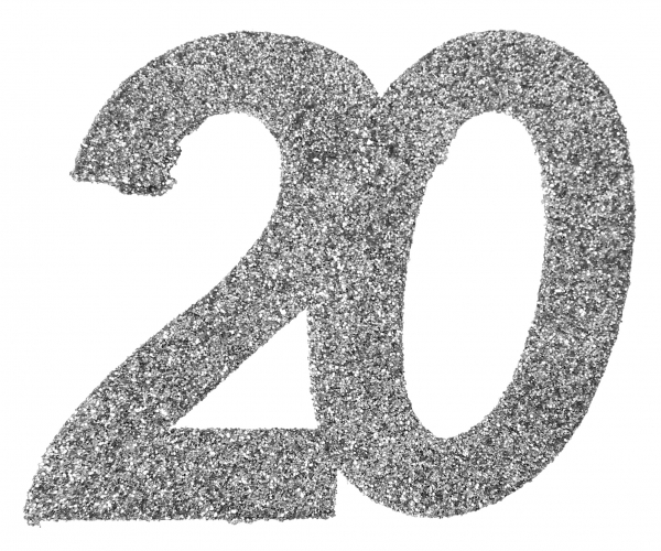 Glitzerkonfetti "20", Silber, 6 Teile Glitzerkonfetti "20", Silber, 6 Teile