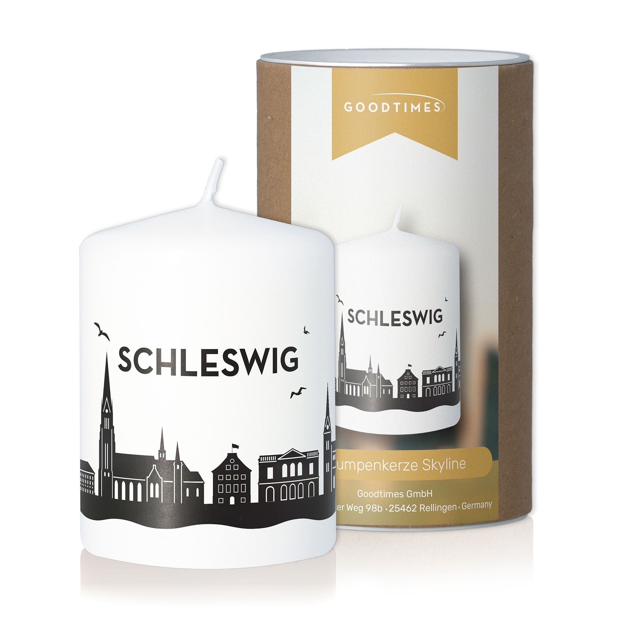 Stumpenkerze Skyline Schleswig Weiß