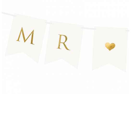 Girlande "Mr & Mrs", Weiß/Gold Girlande "Mr & Mrs", Weiß/Gold