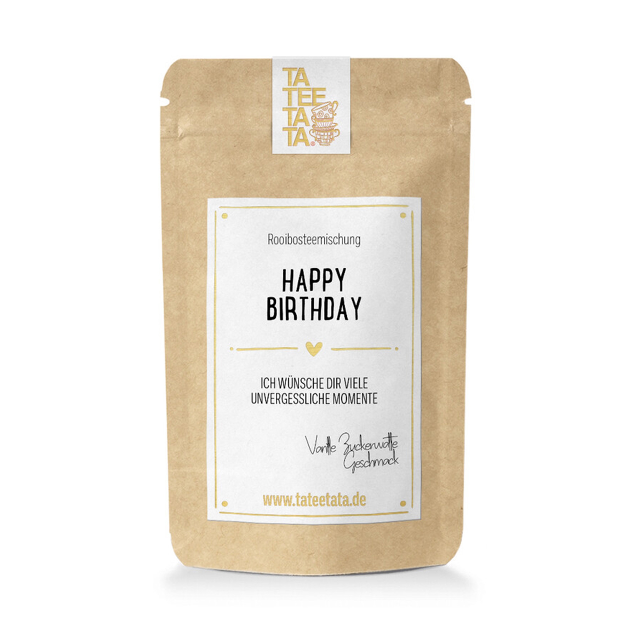 d219227bc1b3b603d84d4fb4ed3f1215cd1844d9 Tee "Happy Birthday" Vanille Zuckerwatte Geschmack, 15 g