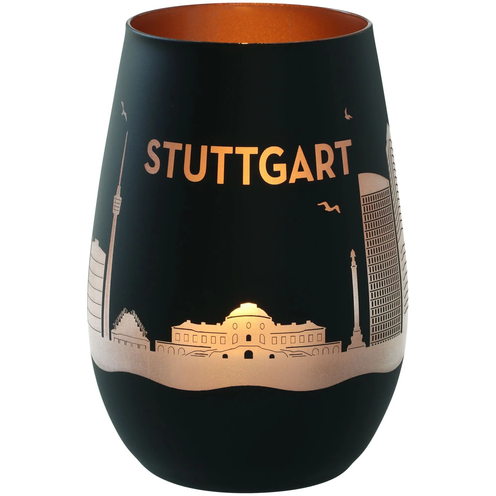 Windlicht Skyline Stuttgart Schwarz/Bronze