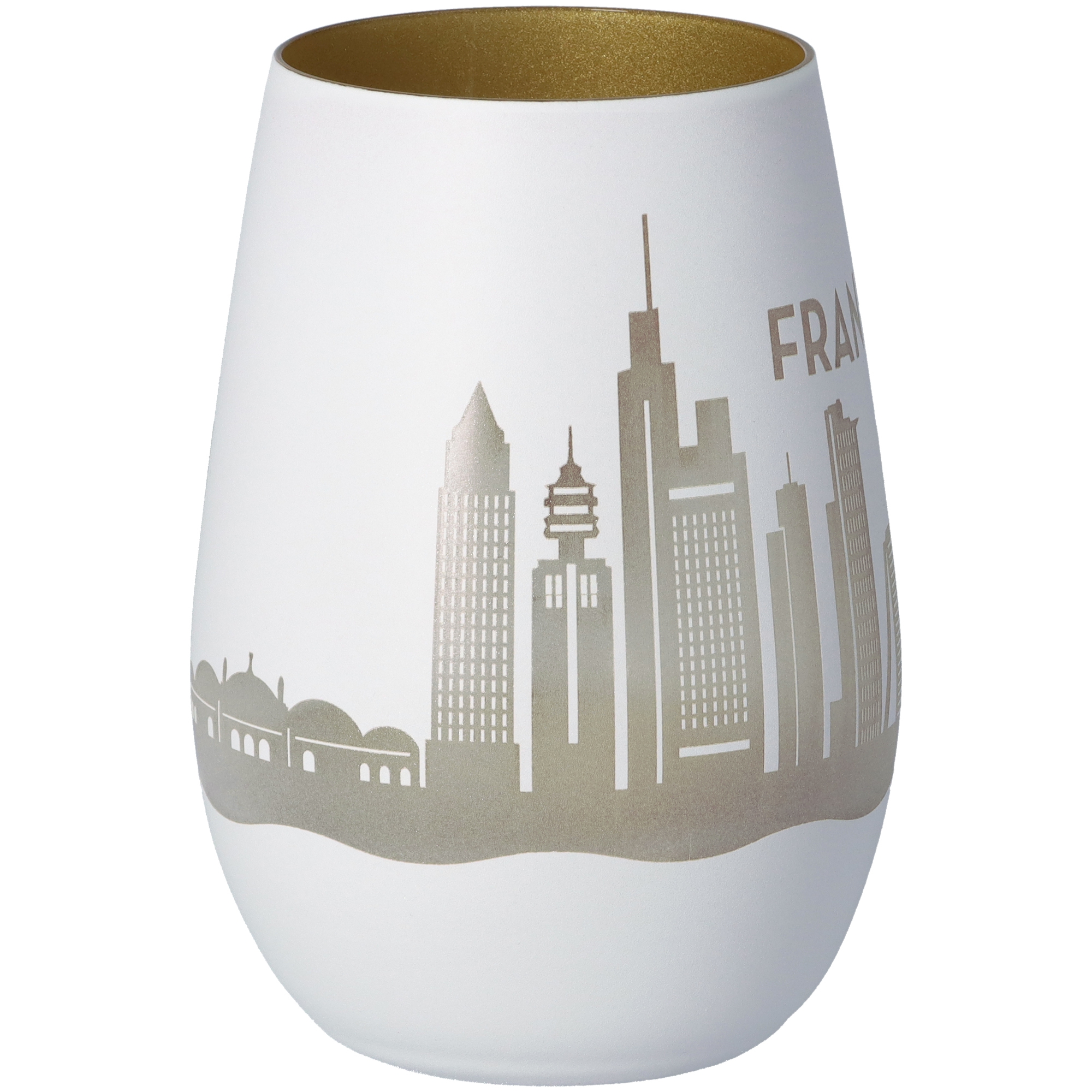 Windlicht Skyline Frankfurt Weiß/Gold Töpferei, Krug, Kunst, Porzellan, Vase